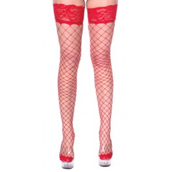 Red fence net thigh high stockings